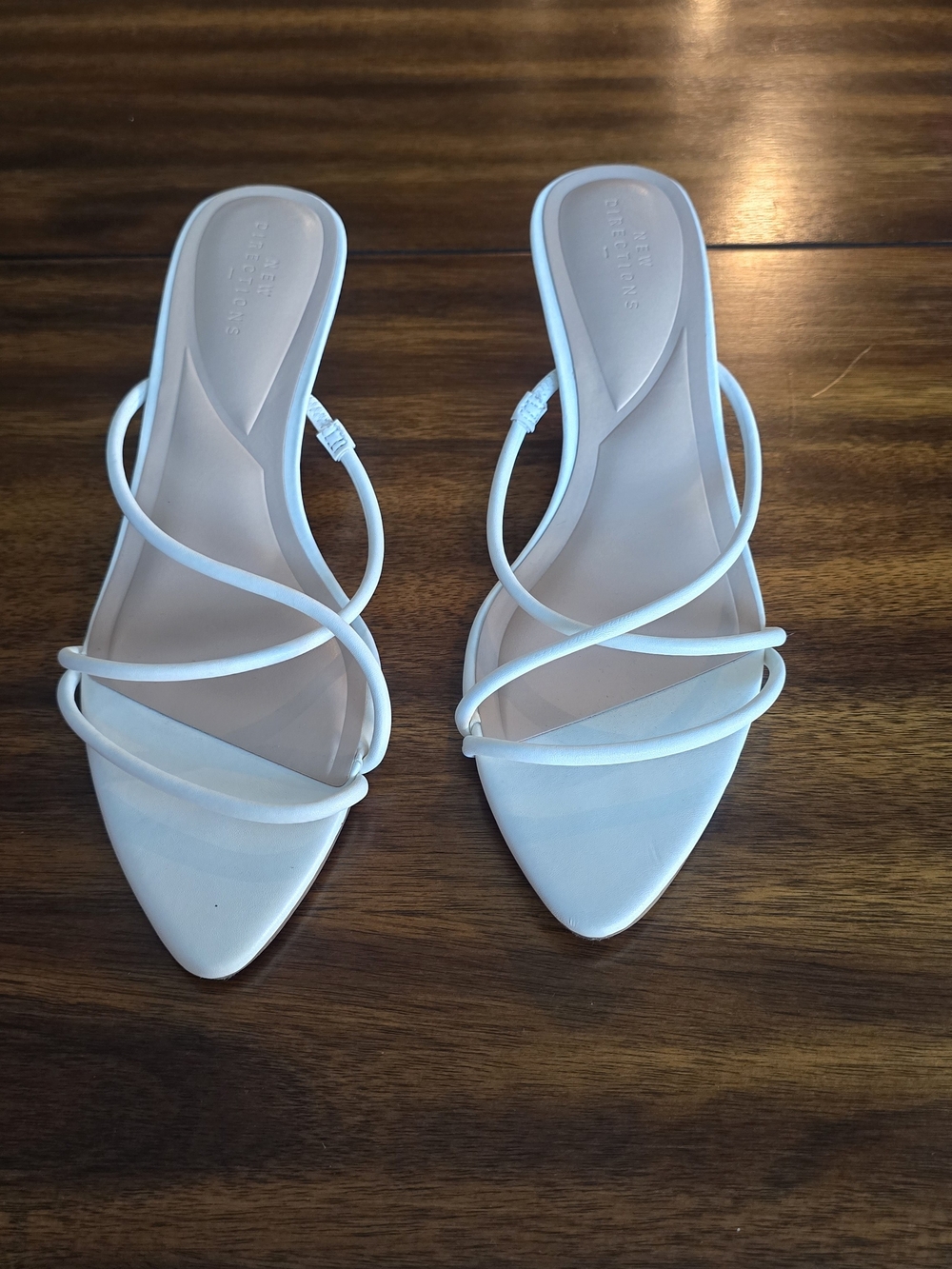 new directions White Strappy Pointed-Toe Mules